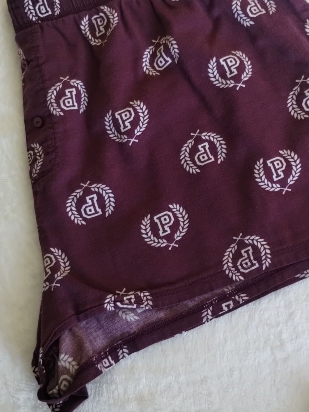 PINK Victoria's Secret Maroon "P" Logo Print Cotton Boxer Shorts